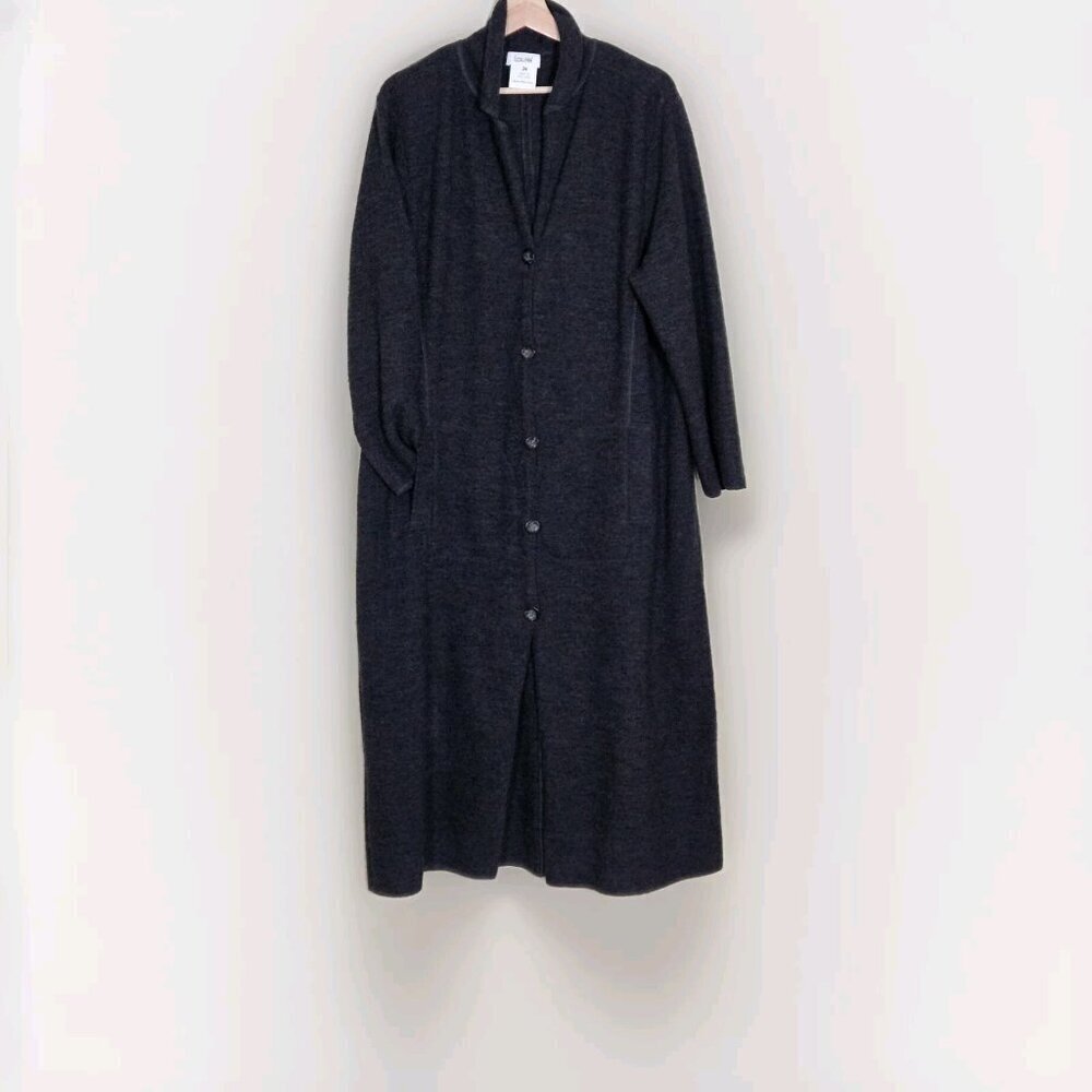 Laurel Cardigan Women 36 Gray Long Buttons LS Virgin Wool Luxury Timeless Pocket